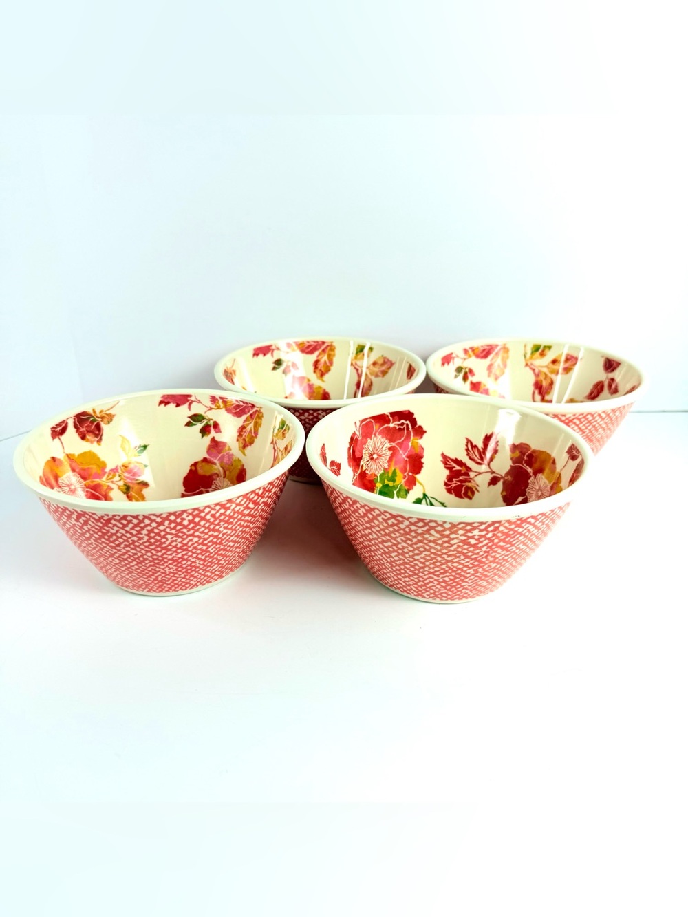 Threshold Crosshatch Melamine Floral deep Cereal/Ice cream serving Bowl Set of 4